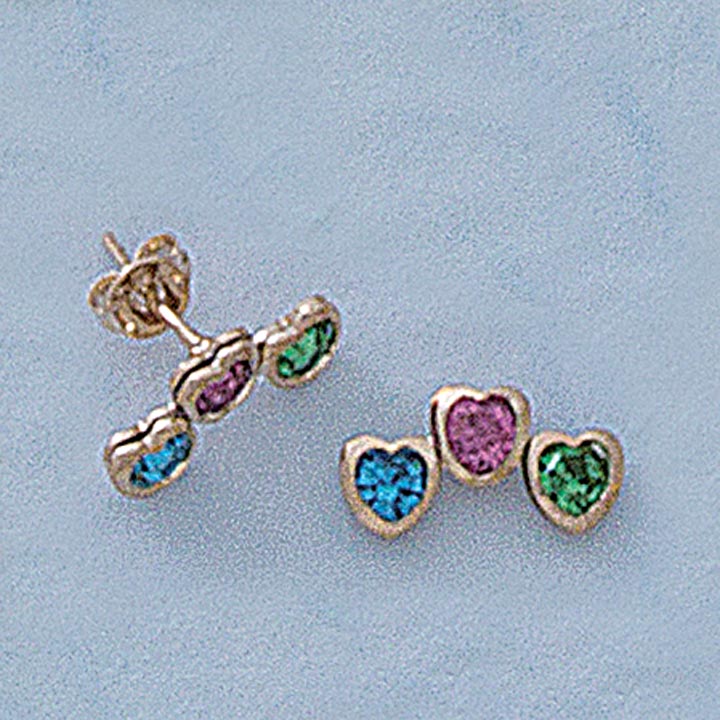 Triple Heart Multi-Color Post Earrings - X2333