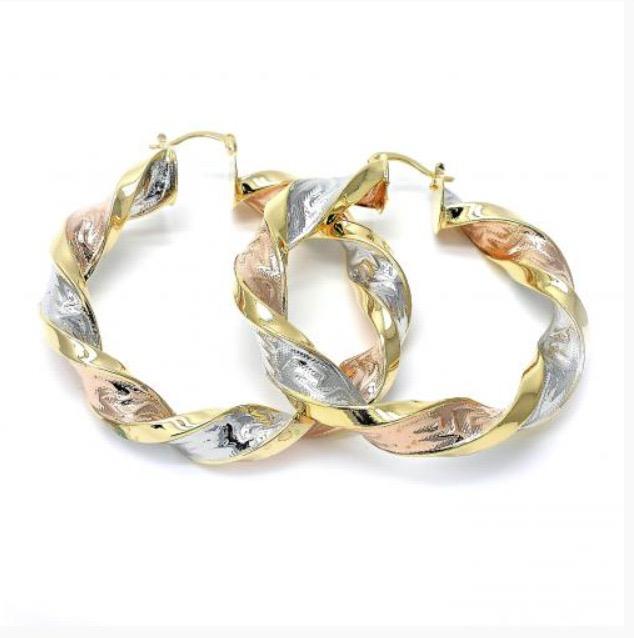 60mm Tri-Color Thick Twist Earrings - X2430