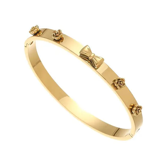 8mm Floral Bow Open & Close Bangle - XB447