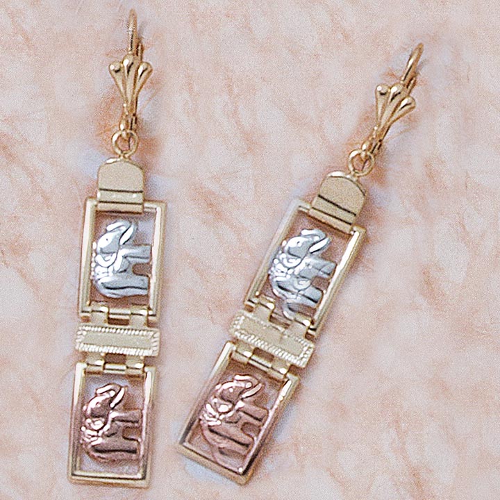 Tri-Color Elephant Link French-back Earrings