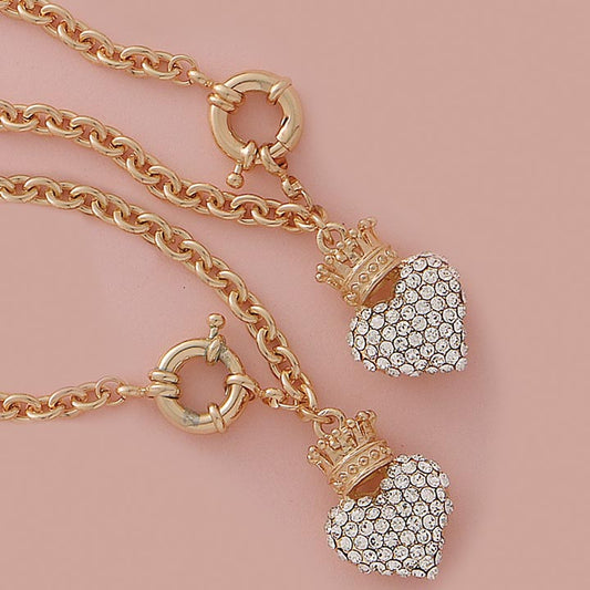 Pave Hearts Stone 8" Bracelet & 18" Necklace Set