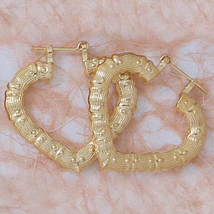 Puffed Bamboo 38mm Heart Earrings
