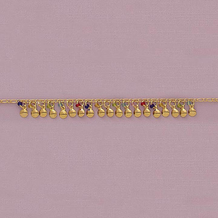 Multicolor Gold Dangling Ball 10" Anklet