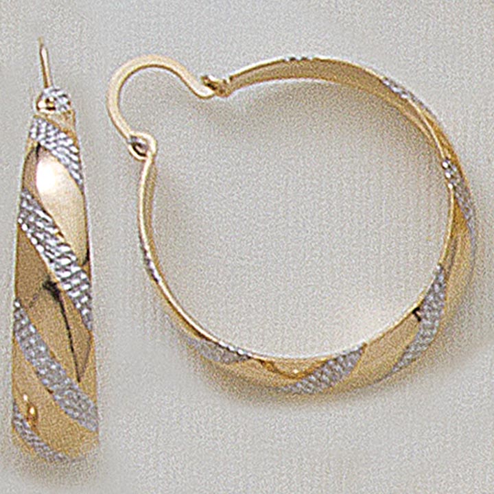 Two Tone 22mm Etched Hoop Earrings