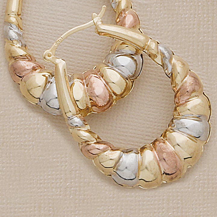 Tri-Color 45mm Puffed Shrimp Earrings