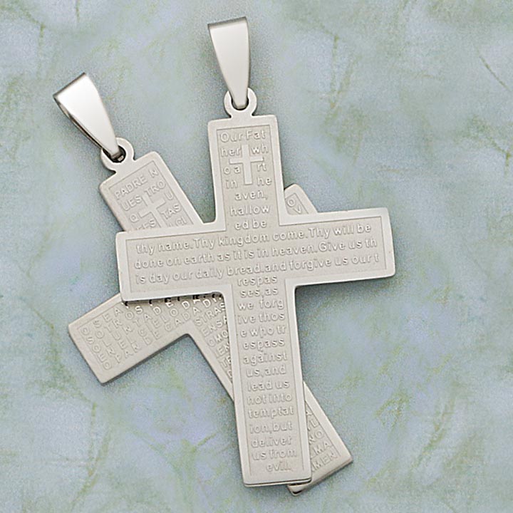 41mm SS Lord's Prayer Cross Pendant (English or Spanish)