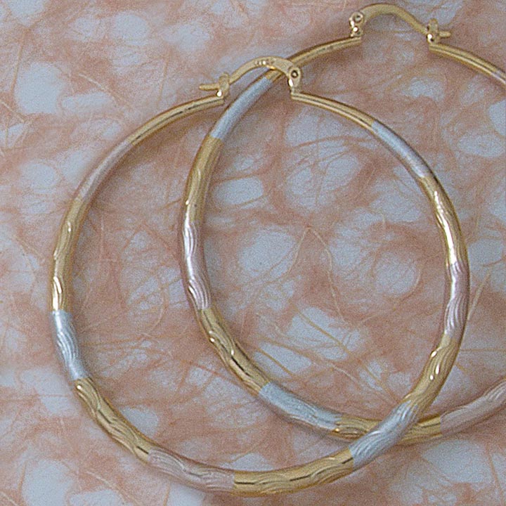 50mm Tri-Color Etched Hoop Earrings
