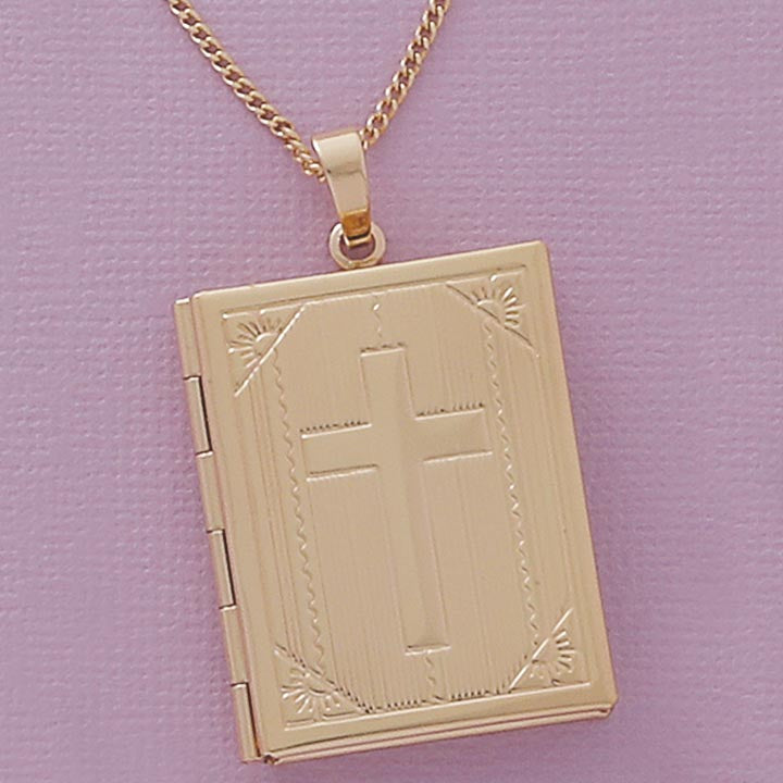 34mm Cross Bible Locket & 20" Necklace Set