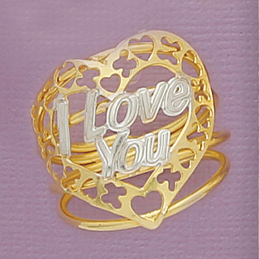 "I Love You" Two-Tone Filigree Heart  Ring - XR576