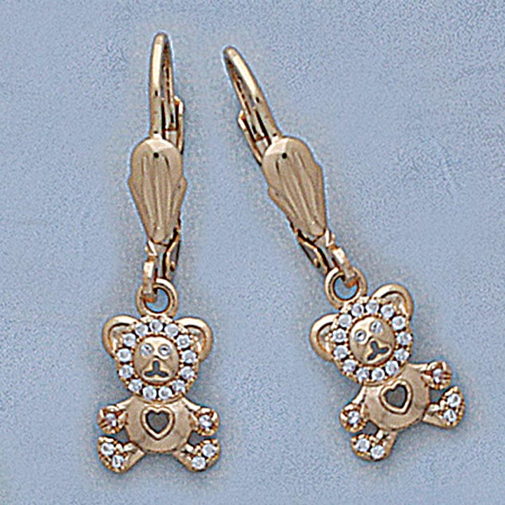 Pave Teddy Bear French-Back Earrings