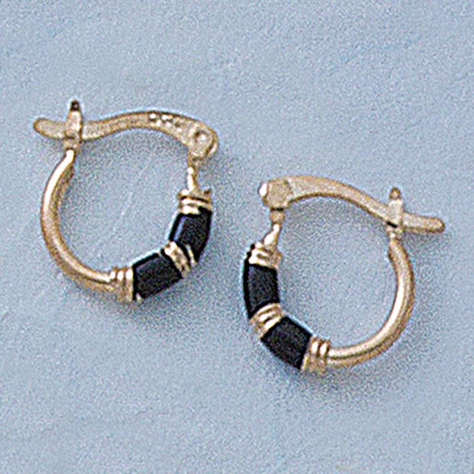 Small Black Enamel 13mm Hoop Earrings