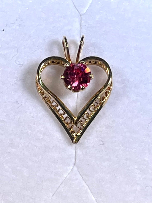 Pink Austrian Crystal Filigree Heart Peandant - X5074