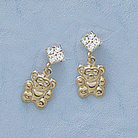 Dangling CZ Teddy Bear Post Earrings 