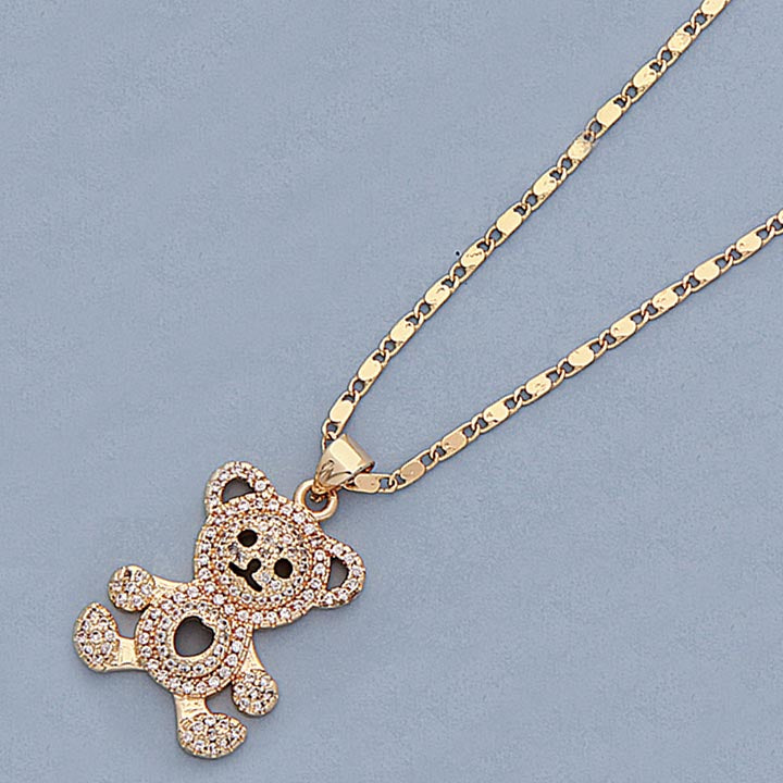 25mm Pave Teddy Bear 18” Necklace Set