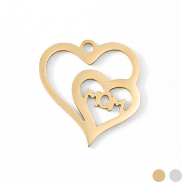 24mm Silhouette "Mom" Double Heart Pendant - X5870