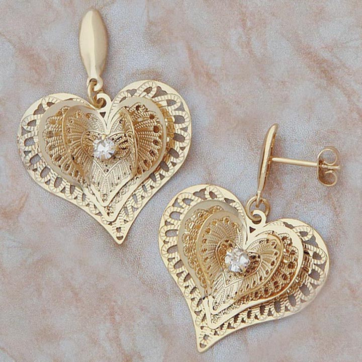 CZ Heart Post Earrings