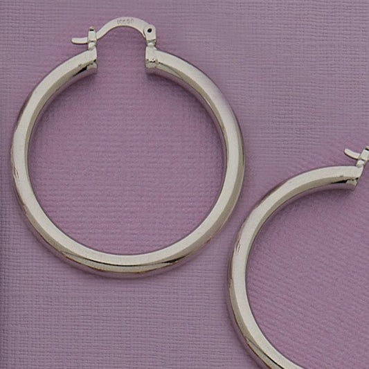 Silver Polished 40mm Hoop Earrings