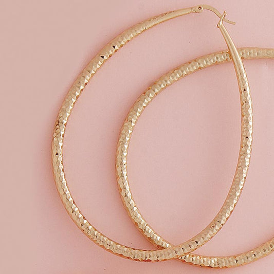 Large 60mm Oblong Etched Hoop Earrings