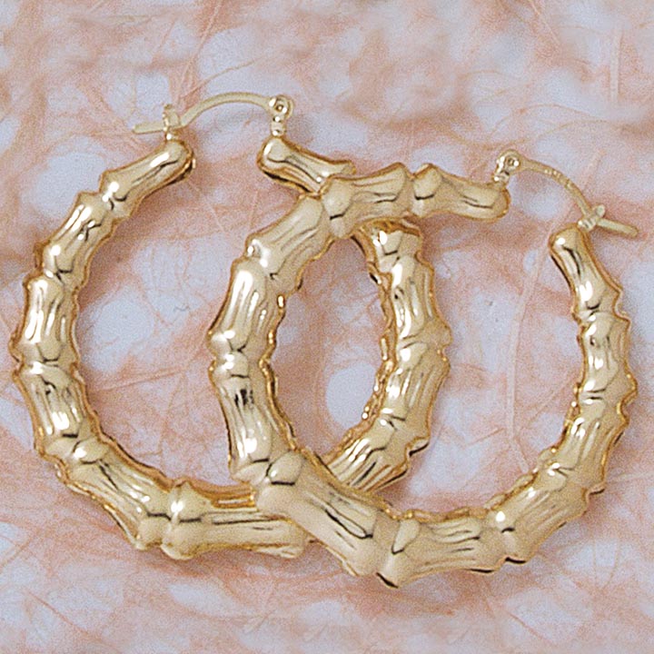 Puffed Bamboo Medium Hoop Earrings