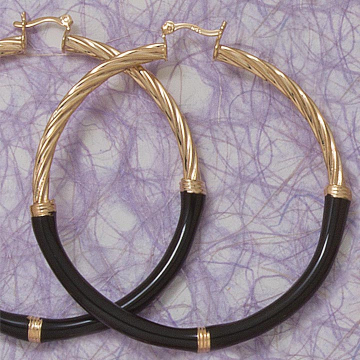 Black Twist 70mm Hoop Earrings