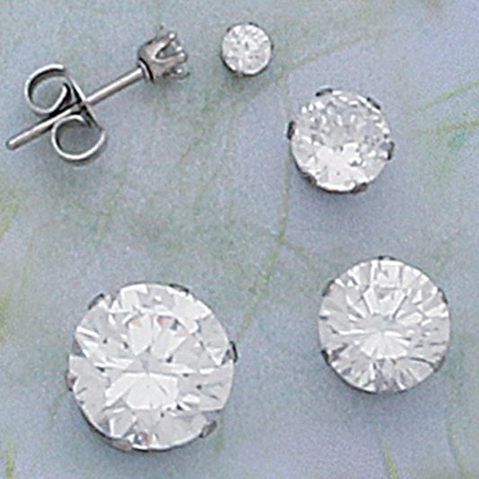 SS Round CZ Earrings Set (4 pairs one price)