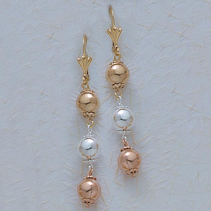 Tri-Color Three 9mm Ball Dangling Earrings