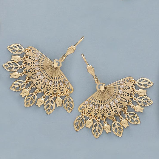 Fan Dangling Earrings with Stones