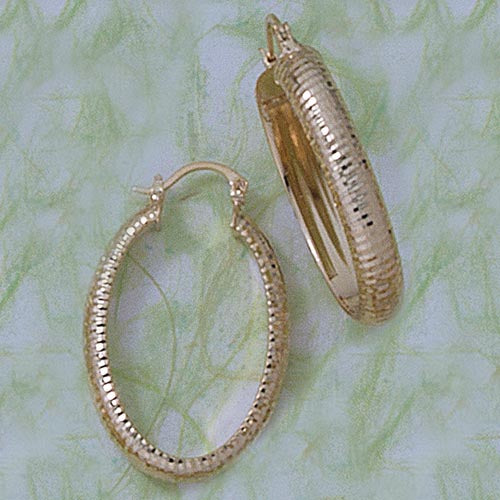 35mm Oval Diamond Cut Hoop Earrings