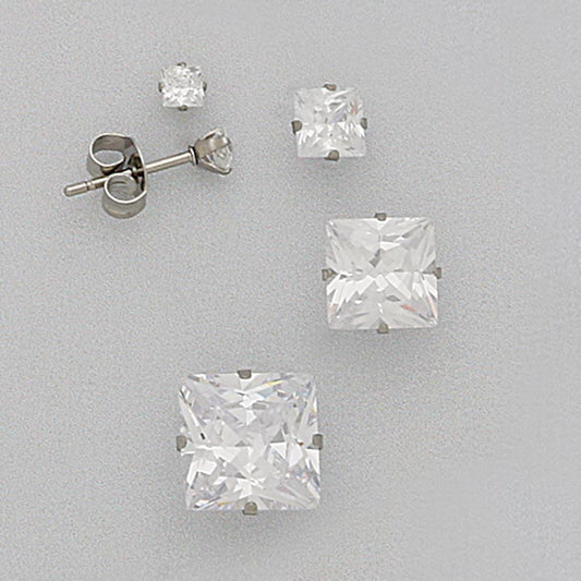 CZ SS Square Post Earring Set (4 pairs)