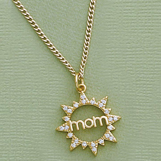 "Mom" Sun CZ Pendant & 20" Necklace Set