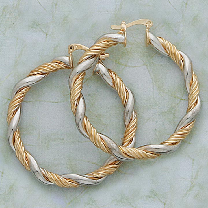 42mm Two-Tone Twist Hoop Earrings