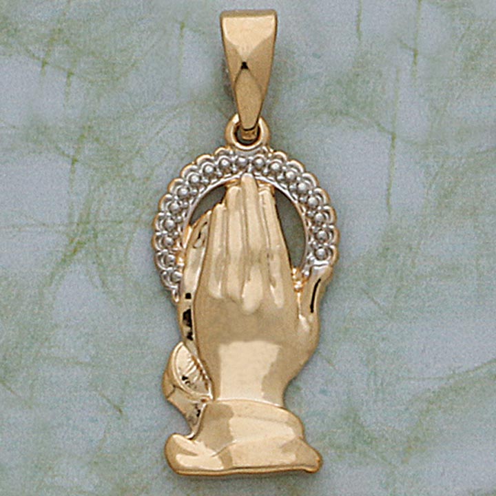 Two Tone Praying Hands 31mm Pendant