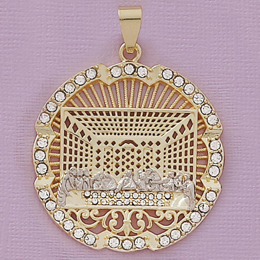 Last Supper Round Two Tone 44mm Pendant with Stones