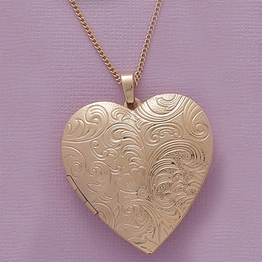 40mm Etched Heart Locket & 20" Necklace Set